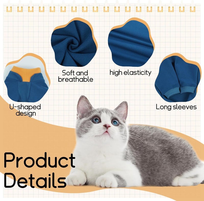 T'CHAQUE Sticky Hair Cat Onesie - Soft Long Sleeve Cat Pajamas, Anti-Shedding,Surgery Recovery Suit, Wound Protection & Preventing Licking, Kitten Sweaters for Male Female, Blue-XL - Image 5